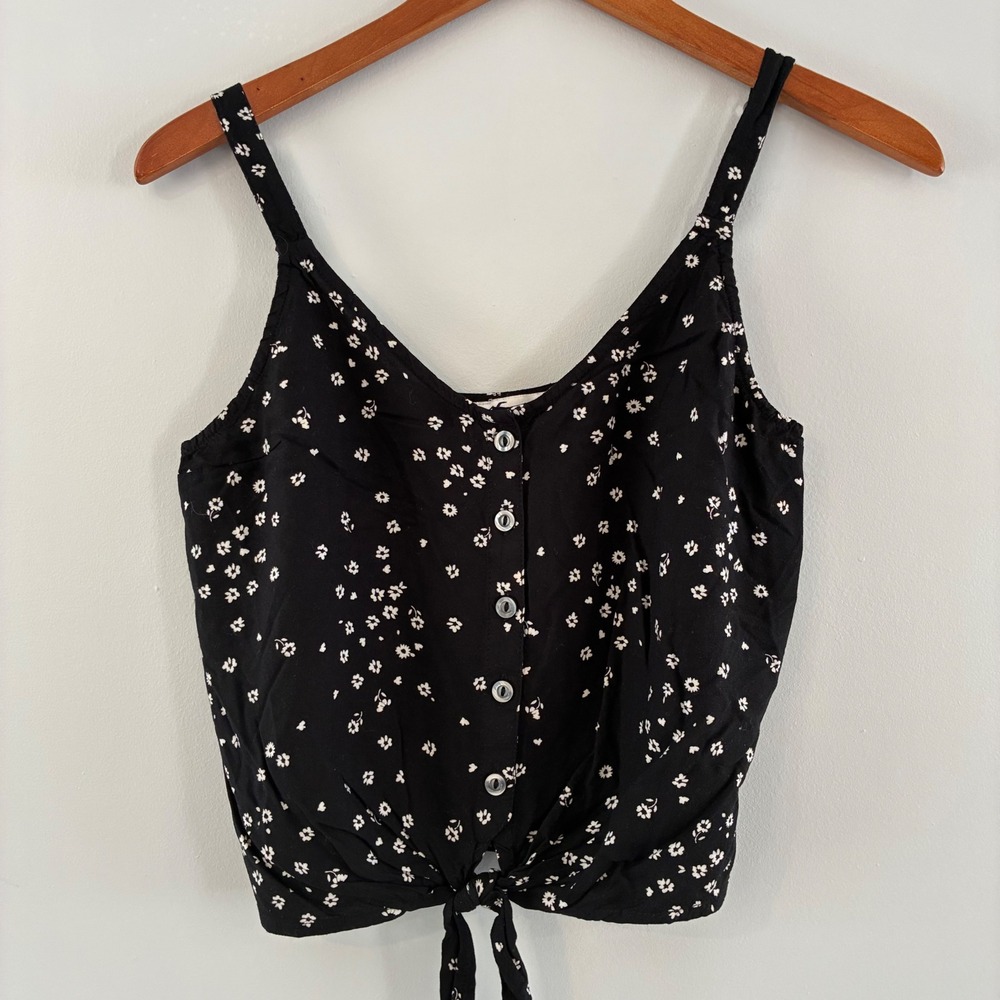 Hollister Camisole XS Floral Button Tie Front Cropped Boho Festival Cottage